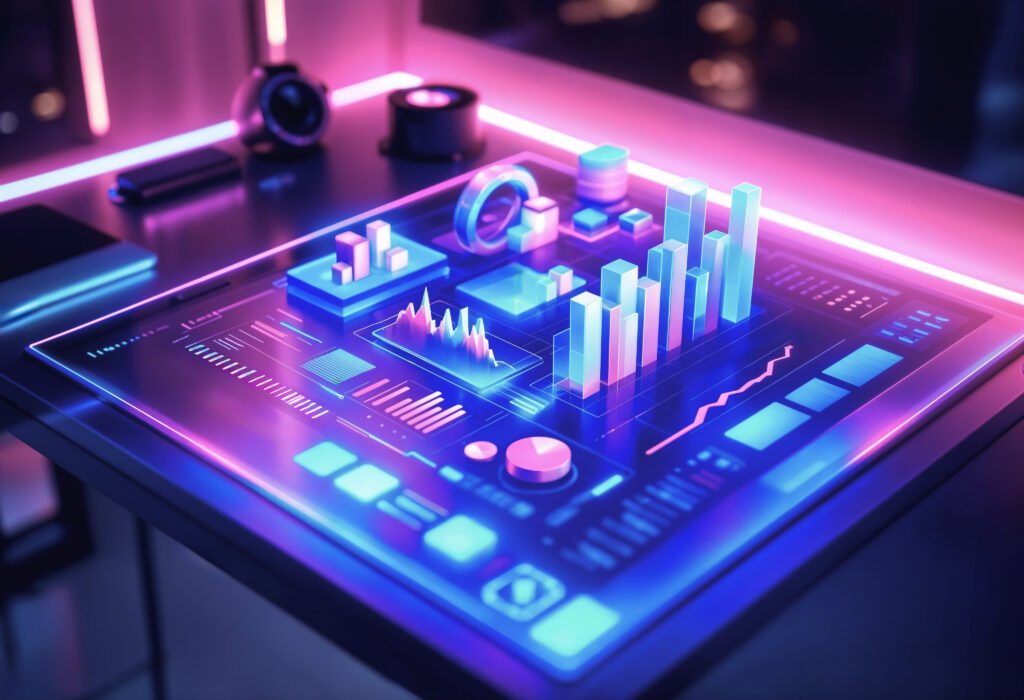 AI analyzing social media trends and sales data to detect market demand.